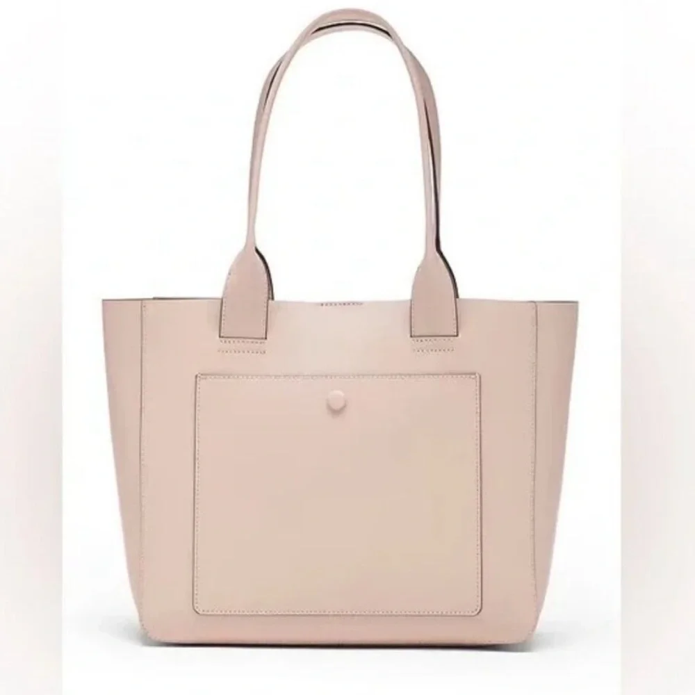 Banana Republic Leather Large East-West Tote in taupe with a lime interior - Picture 1 of 11